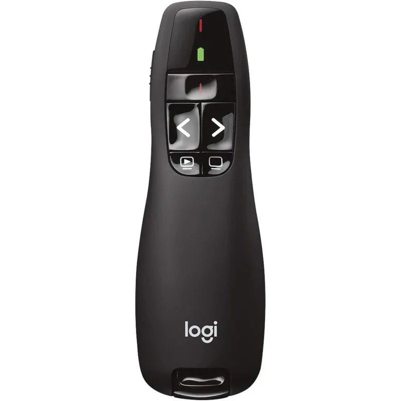 Logitech R400 Wireless Presentation Remote, 2.4 GHz, USB-Receiver, Red Laser Pointer, 15-Meter Operating Range, 6 Buttons, Intuitive Slideshow Control, Battery Indicator, PC - Black - eBuy UAE